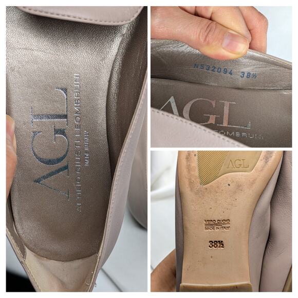 AGL Loafers Snake Skin Cap-Toe Womens 38.5 Nude Leather Preppy Old Money Career - Picture 4 of 7